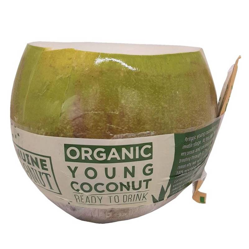 Bio młody kokos ze słomką (około 0,80 kg) - Genuine Coconut