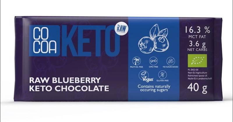 CZEKOLADA KETO Z JAGODAMI I OLEJEM MCT BEZ DODATKU CUKRU BEZGLUTENOWA BIO 40 g - COCOA