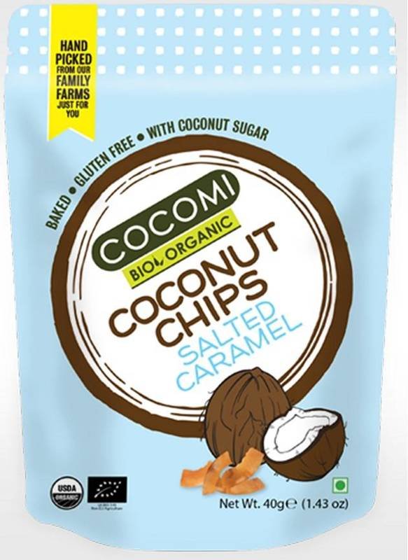 Chipsy kokosowe o smaku karmelowym z solą prażone bezglutenowe Bio 40g - Cocomi