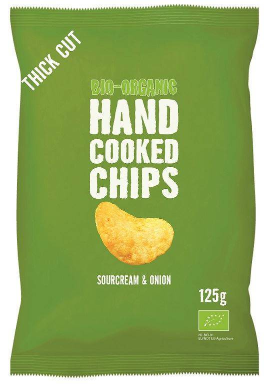 Chipsy ziemniaczane cienko krojone o smaku śmietankowo - cebulowym BIO 125g - Trafo