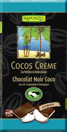 Czekolada gorzka z nadzieniem kokosowym wegańska fairtrade BIO 100g - Rapunzel