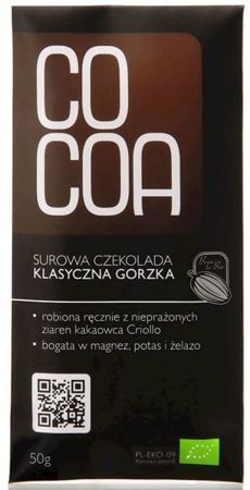 Czekolada surowa klasyczna gorzka Bio 50g - Cocoa 