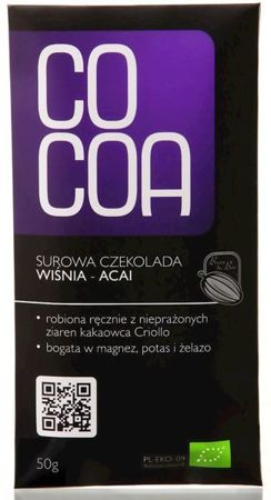 Czekolada surowa z wiśniami Acai Bio 50g - Cocoa