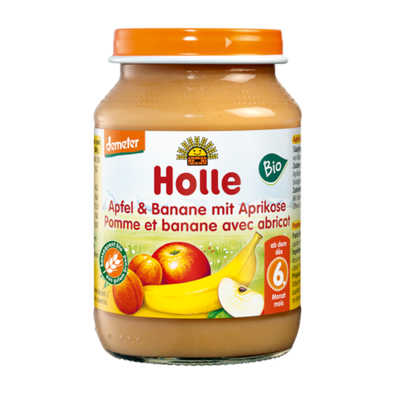 Deserek jabłko-banan-morela bezglutenowy od 6 miesiąca BIO demeter 190g (słoik) - Holle