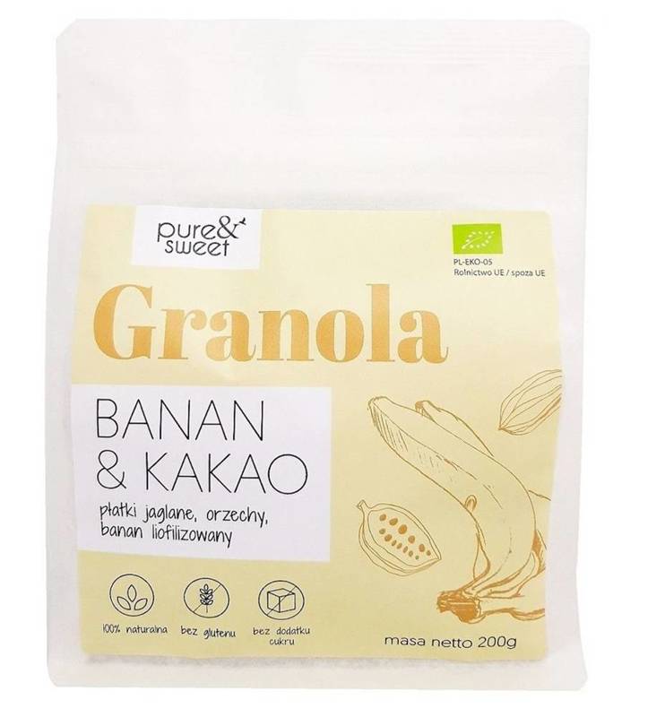 Granola Banan - Kakao bezglutenowy BIO 200g - Pure&Sweet 