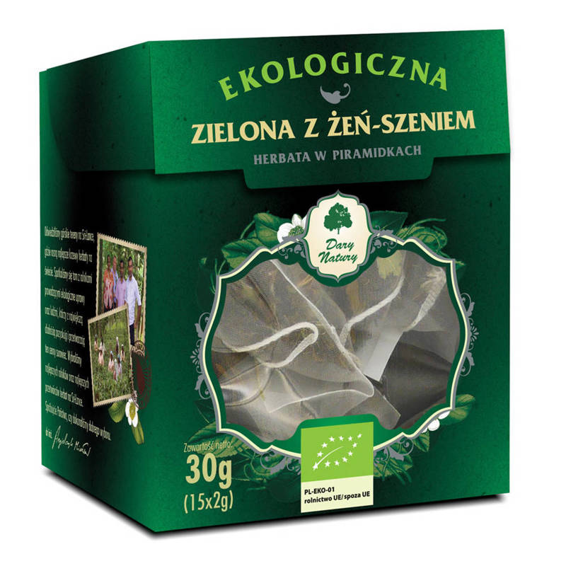 Herbata zielona z żen- szeniem piramidki Bio (15 x 2 g) 30 g - DARY NATURY