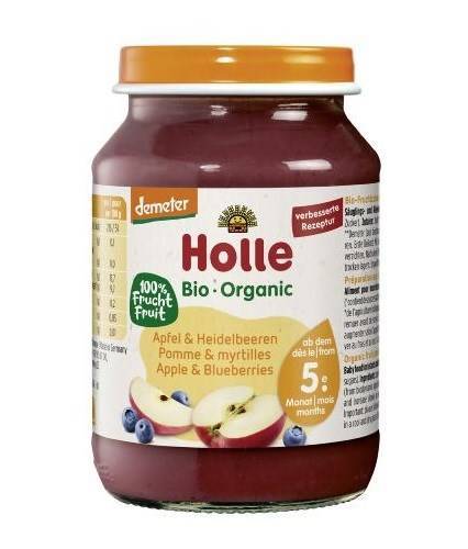 JABŁKO - BORÓWKA BEZGLUTENOWE OD 5 MIESIĄCA DEMETER BIO 190 g (SŁOIK) - HOLLE