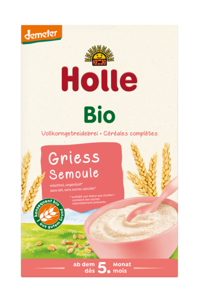 KASZA MANNA PEŁNOZIARNISTA BEZ DODATKU CUKRÓW OD 5 MIESIĄCA DEMETER BIO 250 g - HOLLE