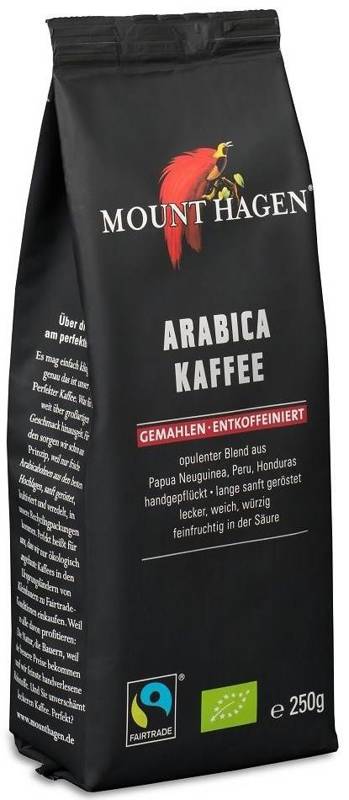 KAWA MIELONA BEZKOFEINOWA ARABICA 100 % FAIR TRADE BIO 250 g - MOUNT HAGEN