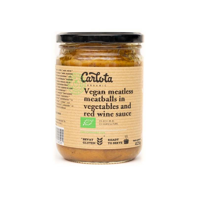 KLOPSIKI WEGAŃSKIE W SOSIE WARZYWNYM Z CZERWONYM WINEM BIO 425 g - CARLOTA