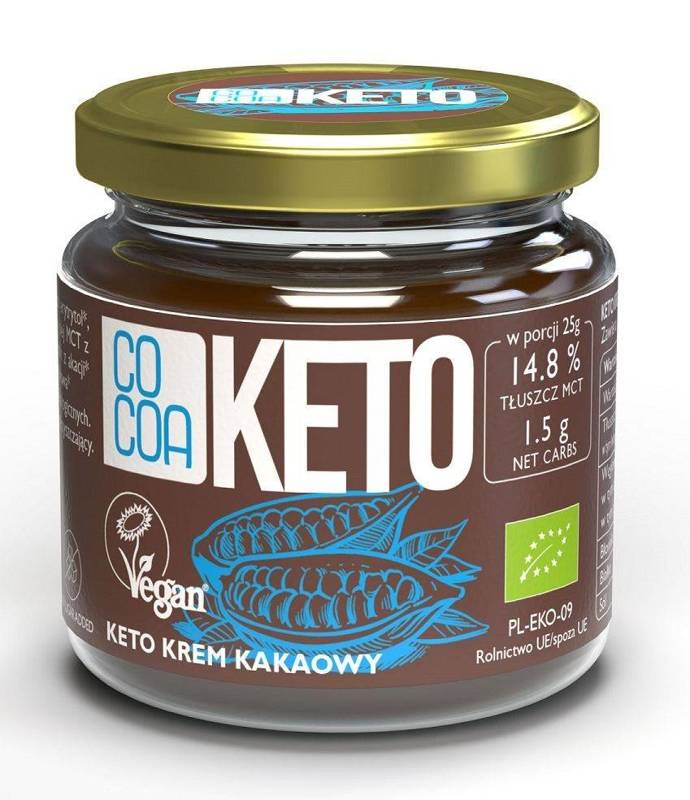 KREM KAKAOWY KETO Z OLEJEM MCT BEZ DODATKU CUKRU BEZGLUTENOWY BIO 200 g - COCOA