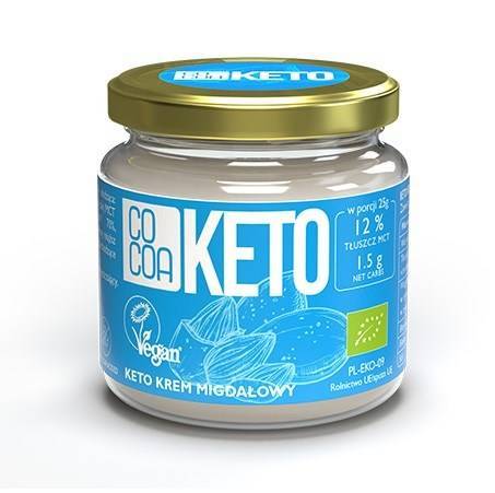 KREM MIGDAŁOWY KETO Z OLEJEM MCT BEZ DODATKU CUKRU BEZGLUTENOWY BIO 200 g - COCOA