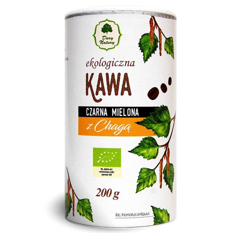 Kawa czarna mielona z chagą 200g Bio - Dary Natury 