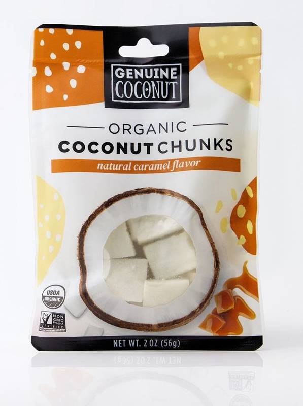 Kawałki kokosa świeże o smaku karmelowym bezglutenowe  Bio 56 g - Genuine Coconut