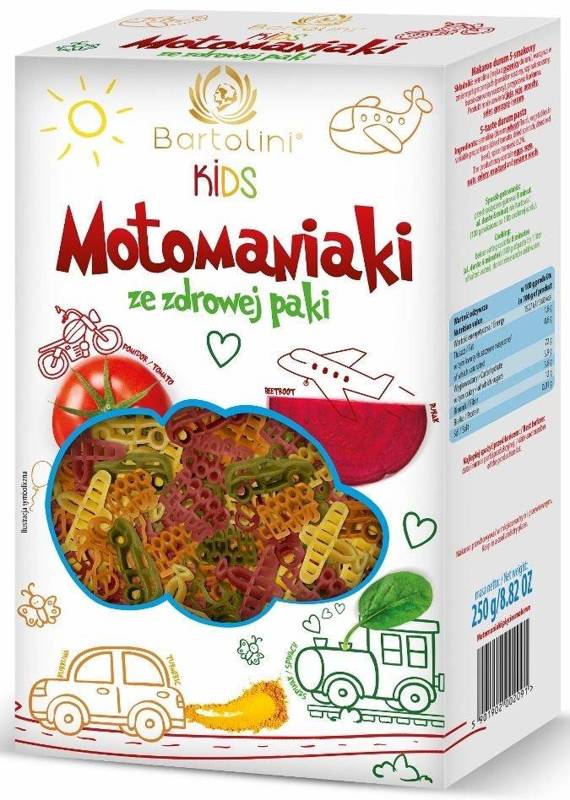 MAKARON (5-SMAKOWY) DLA DZIECI MOTOMANIAKI 250 g - BARTOLINI