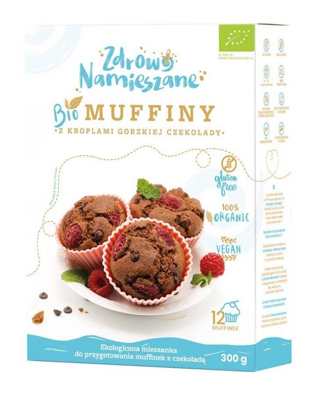 MIESZANKA NA MUFFINKI Z KROPLAMI GORZKIEJ CZEKOLADY BEZGLUTENOWA BIO 300 g - ZDROWO NAMIESZANE