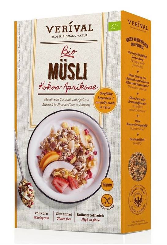 MUSLI Z KOKOSEM I MORELĄ BEZGLUTENOWE BIO 325 g - VERIVAL