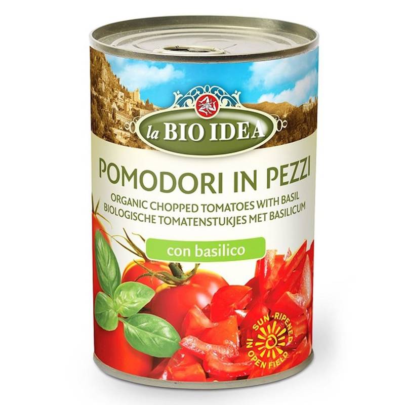 POMIDORY KROJONE Z BAZYLIĄ BIO 400 g (240 g) (PUSZKA) - LA BIO IDEA