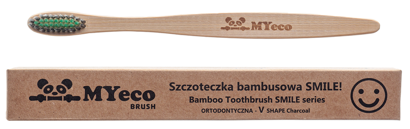 Szczoteczka do zębów bambusowa ortodontyczna z węglem aktywnym zielono- czarna  miękka -  MYecobrush