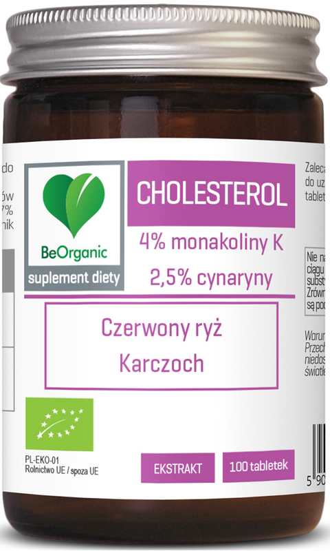 TABLETKI NA PRAWIDŁOWY POZIOM CHOLESTEROLU (CZERWONY RYŻ, KARCZOCH) BIO 100 szt. (400 mg) - BE ORGANIC