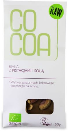 Tabliczka biała z pistacjami i solą Bio 50g - Cocoa
