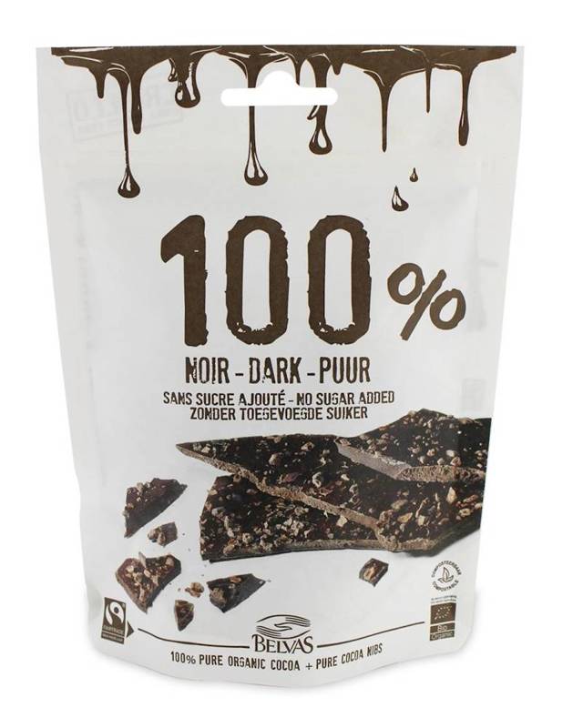 Tabliczki z kruszonymi ziarnami kakaowca criollo 100 % fair trade bezglutenowe BIO 80 g - BELVAS