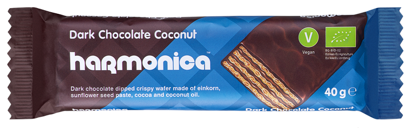 Wafelek z kremem kokosowo- kakaowym w polewie czekoladowej BIO 40 g - HARMONICA