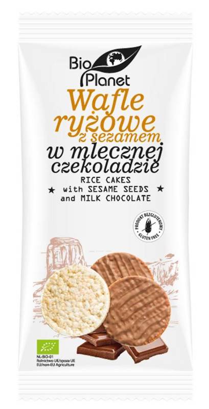 Wafle ryżowe z sezamem w mlecznej czekoladzie bezglutenowe BIO 100g - Bio Planet